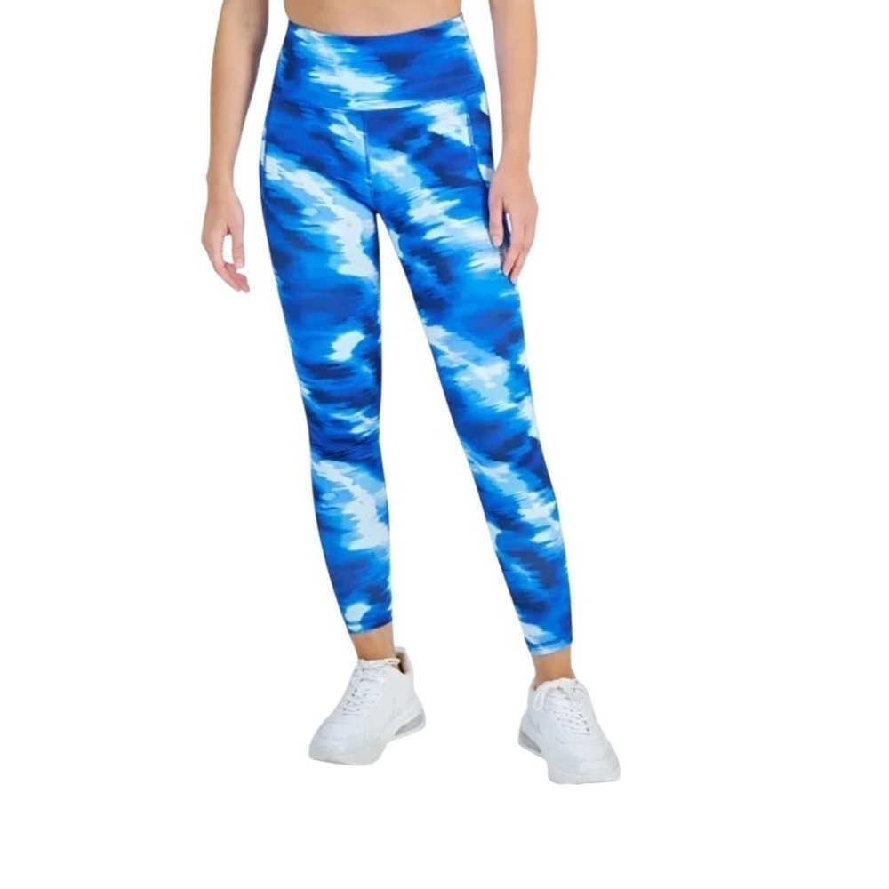 Ideology 7/8 Compression Leggings Blue Print Pockets Women Medium NWT